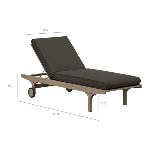 Modway Furniture Saratoga Solid Teak Outdoor Chaise Lounge with Adjustable Backrest and Built-in Wheels Weathered Gray Flint EEI-7251-WGR-FLI