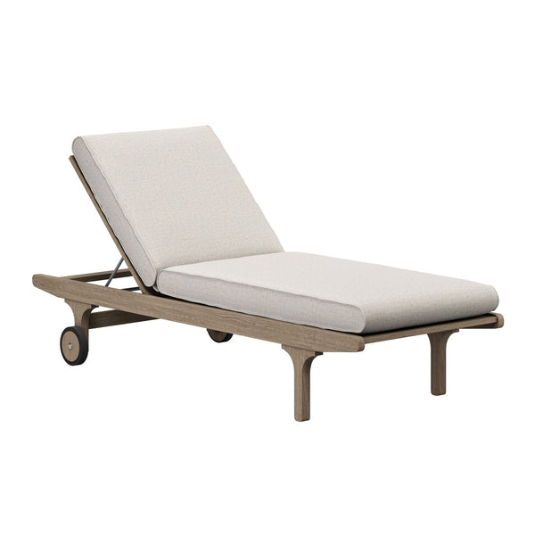 Modway Furniture Saratoga Solid Teak Outdoor Chaise Lounge with Adjustable Backrest and Built-in Wheels Weathered Gray Pebble EEI-7251-WGR-PEB