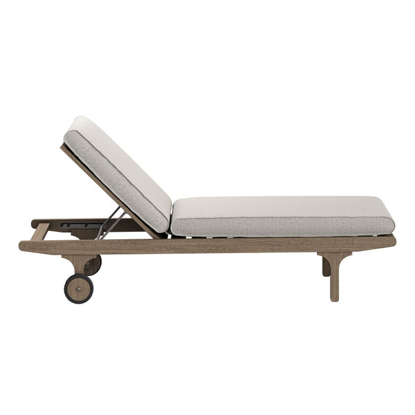 Modway Furniture Saratoga Solid Teak Outdoor Chaise Lounge with Adjustable Backrest and Built-in Wheels Weathered Gray Pebble EEI-7251-WGR-PEB