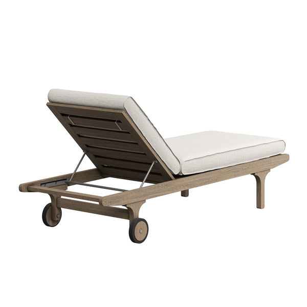 Modway Furniture Saratoga Solid Teak Outdoor Chaise Set with Slatted Side Table for Patio Poolside Weathered Gray Pebble EEI-7269-WGR-PEB