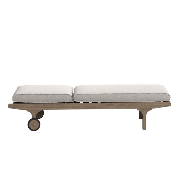 Modway Furniture Saratoga Solid Teak Outdoor Chaise Lounge with Adjustable Backrest and Built-in Wheels Weathered Gray Pebble EEI-7251-WGR-PEB