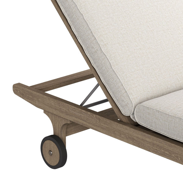 Modway Furniture Saratoga Solid Teak Outdoor Chaise Lounge with Adjustable Backrest and Built-in Wheels Weathered Gray Pebble EEI-7251-WGR-PEB