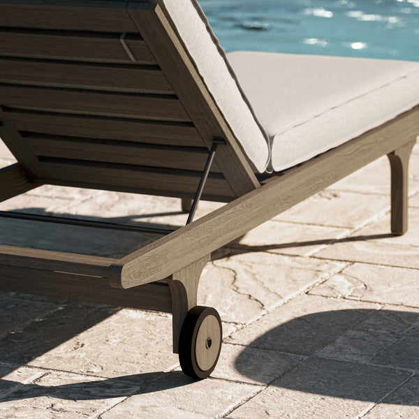Modway Furniture Saratoga Solid Teak Outdoor Chaise Lounge with Adjustable Backrest and Built-in Wheels Weathered Gray Pebble EEI-7251-WGR-PEB