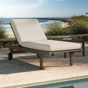 Modway Furniture Saratoga Solid Teak Outdoor Chaise Lounge with Adjustable Backrest and Built-in Wheels Weathered Gray Pebble EEI-7251-WGR-PEB
