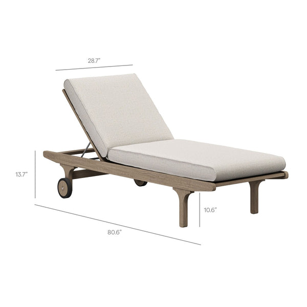 Modway Furniture Saratoga Solid Teak Outdoor Chaise Lounge with Adjustable Backrest and Built-in Wheels Weathered Gray Pebble EEI-7251-WGR-PEB