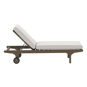 Modway Furniture Saratoga Outdoor Teak Chaise Lounge Chair - Adjustable Recliner with Wheels for Poolside Relaxation EEI-7251-WGR-WHI