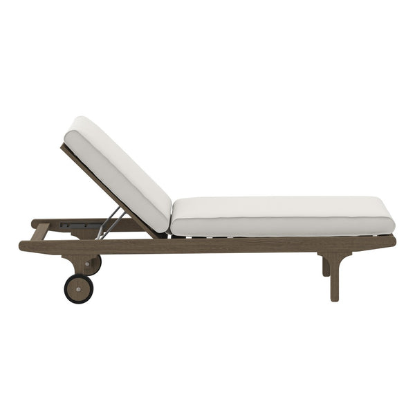 Modway Furniture Saratoga Outdoor Teak Chaise Lounge Chair - Adjustable Recliner with Wheels for Poolside Relaxation EEI-7251-WGR-WHI