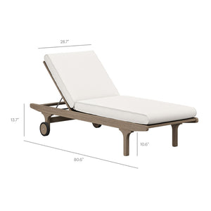 Modway Furniture Saratoga Outdoor Teak Chaise Lounge Chair - Adjustable Recliner with Wheels for Poolside Relaxation EEI-7251-WGR-WHI