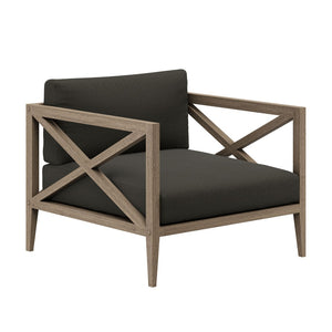 Modway Furniture Northlake Solid Teak Outdoor Patio Set with Cross-back Sofa Chairs Ottoman and Side Table Weathered Gray Flint EEI-7274-WGR-FLI