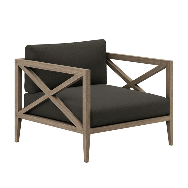 Modway Furniture Northlake Solid Teak Outdoor Patio Set with Cross-back Sofa Chairs Ottoman and Side Table Weathered Gray Flint EEI-7274-WGR-FLI