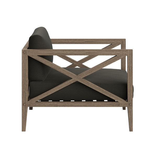Modway Furniture Northlake Solid Teak Outdoor Armchair with Cross-back Design and Weather-resistant Cushions Weathered Gray Flint EEI-7252-WGR-FLI