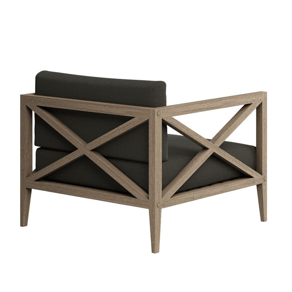 Modway Furniture Northlake Solid Teak Outdoor Armchair with Cross-back Design and Weather-resistant Cushions Weathered Gray Flint EEI-7252-WGR-FLI