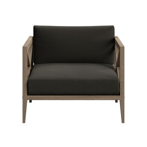 Modway Furniture Northlake Solid Teak Outdoor Armchair with Cross-back Design and Weather-resistant Cushions Weathered Gray Flint EEI-7252-WGR-FLI
