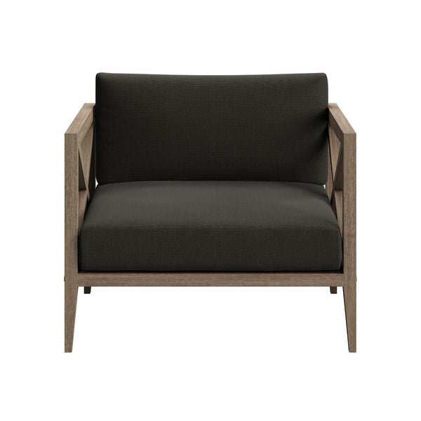 Modway Furniture Northlake Solid Teak Outdoor Armchair with Cross-back Design and Weather-resistant Cushions Weathered Gray Flint EEI-7252-WGR-FLI
