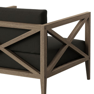 Modway Furniture Northlake Solid Teak Outdoor Armchair with Cross-back Design and Weather-resistant Cushions Weathered Gray Flint EEI-7252-WGR-FLI