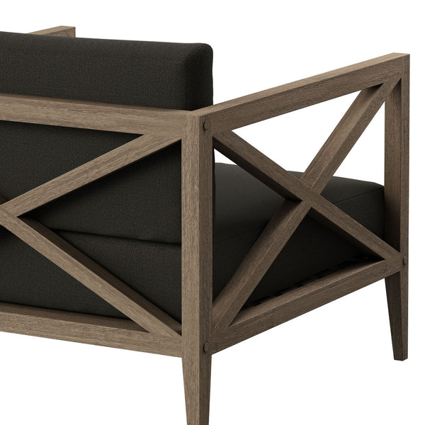 Modway Furniture Northlake Solid Teak Outdoor Armchair with Cross-back Design and Weather-resistant Cushions Weathered Gray Flint EEI-7252-WGR-FLI