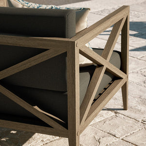 Modway Furniture Northlake Solid Teak Outdoor Armchair with Cross-back Design and Weather-resistant Cushions Weathered Gray Flint EEI-7252-WGR-FLI