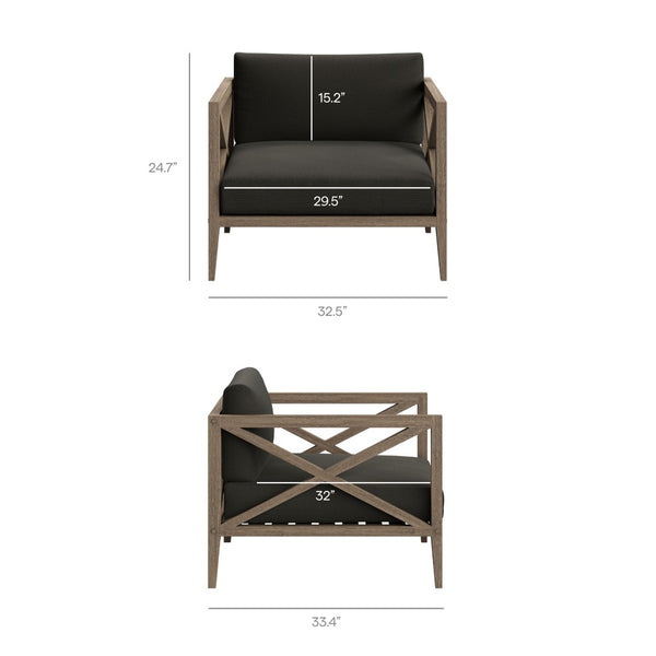 Modway Furniture Northlake Solid Teak Outdoor Armchair with Cross-back Design and Weather-resistant Cushions Weathered Gray Flint EEI-7252-WGR-FLI