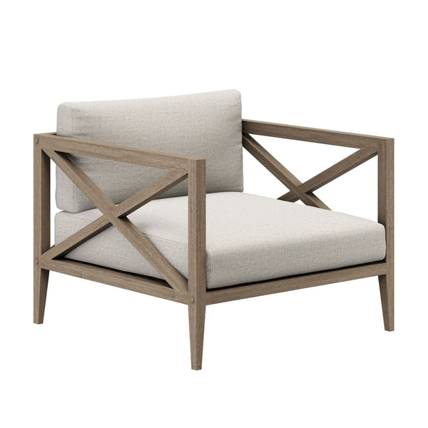 Modway Furniture Northlake Solid Teak Outdoor 3 Piece Lounge Set with Cross Back Armchairs and Side Table Weathered Gray Pebble EEI-7275-WGR-PEB