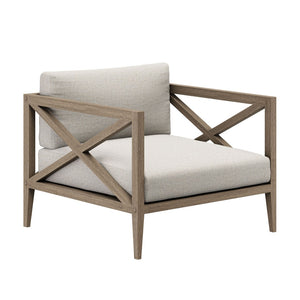 Modway Furniture Northlake Solid Teak Outdoor Patio Set with Cross-back Sofa Chairs Ottoman and Side Table Weathered Gray Pebble EEI-7274-WGR-PEB
