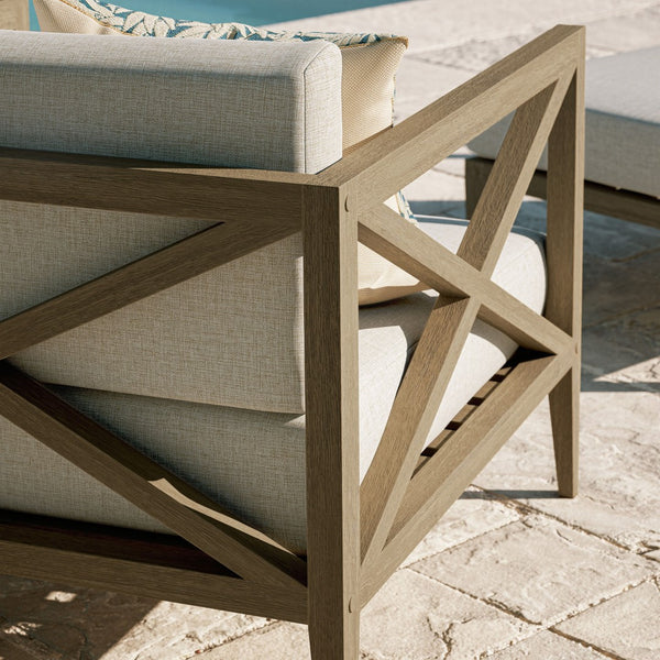 Modway Furniture Northlake Solid Teak Outdoor Armchair with Cross-back Design and Weather-resistant Cushions Weathered Gray Pebble EEI-7252-WGR-PEB