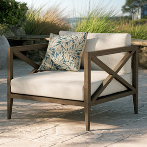 Modway Furniture Northlake Solid Teak Outdoor Armchair with Cross-back Design and Weather-resistant Cushions Weathered Gray Pebble EEI-7252-WGR-PEB
