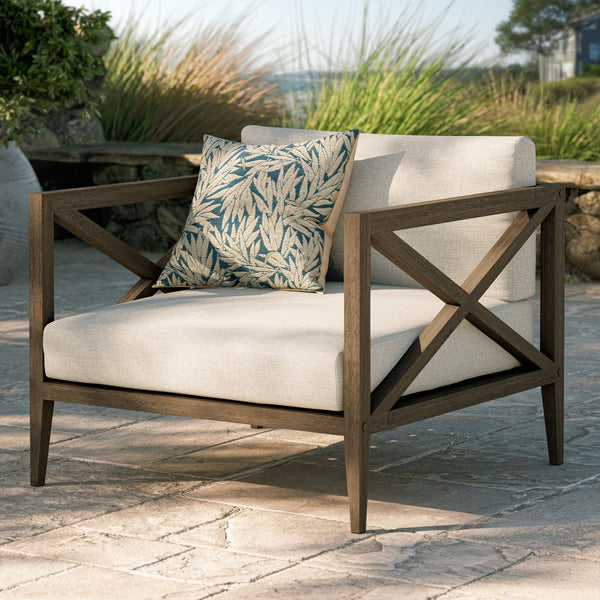 Modway Furniture Northlake Solid Teak Outdoor Armchair with Cross-back Design and Weather-resistant Cushions Weathered Gray Pebble EEI-7252-WGR-PEB