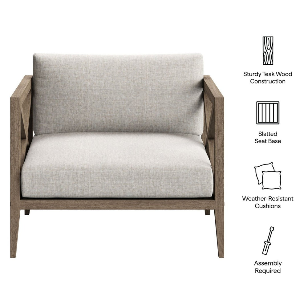 Modway Furniture Northlake Solid Teak Outdoor Armchair with Cross-back Design and Weather-resistant Cushions Weathered Gray Pebble EEI-7252-WGR-PEB