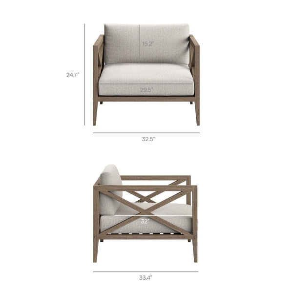 Modway Furniture Northlake Solid Teak Outdoor Armchair with Cross-back Design and Weather-resistant Cushions Weathered Gray Pebble EEI-7252-WGR-PEB