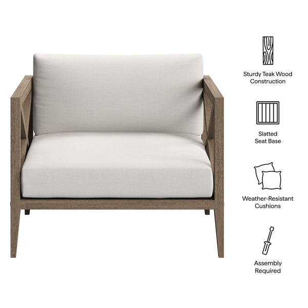 Modway Furniture Northlake Teak Armchair - Weather-Resistant Outdoor Lounge Seat with Plush Cushions & Supportive Design EEI-7252-WGR-WHI