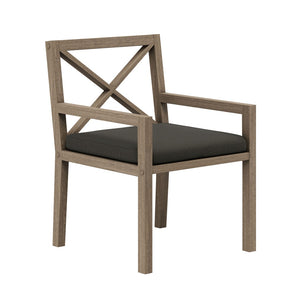 Modway Furniture Northlake Solid Teak Outdoor Dining Set Seats Six with Cross-back Armchairs Weathered Gray Flint EEI-7445-WGR-FLI