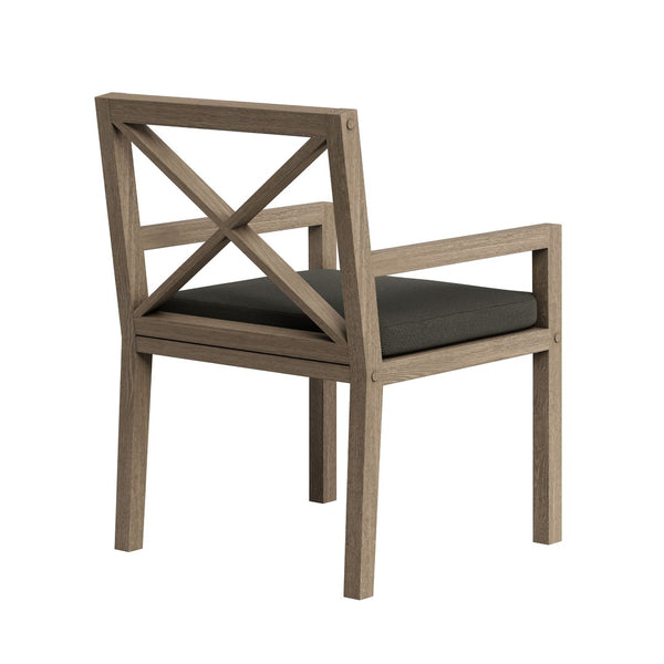 Modway Furniture Northlake Solid Teak Cross-back Outdoor Dining Armchair with All-weather Cushion Weathered Gray Flint EEI-7253-WGR-FLI