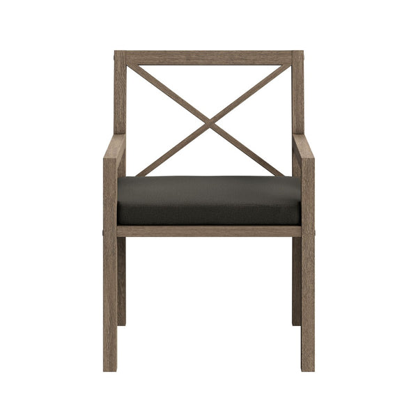 Modway Furniture Northlake Solid Teak Outdoor Dining Set Seats Six with Cross-back Armchairs Weathered Gray Flint EEI-7445-WGR-FLI