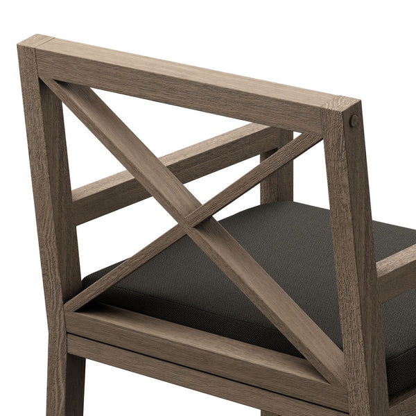 Modway Furniture Northlake Solid Teak Cross-back Outdoor Dining Armchair with All-weather Cushion Weathered Gray Flint EEI-7253-WGR-FLI