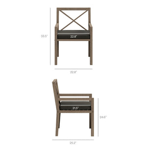 Modway Furniture Northlake Solid Teak Cross-back Outdoor Dining Armchair with All-weather Cushion Weathered Gray Flint EEI-7253-WGR-FLI