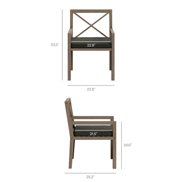 Modway Furniture Northlake Solid Teak Cross-back Outdoor Dining Armchair with All-weather Cushion Weathered Gray Flint EEI-7253-WGR-FLI