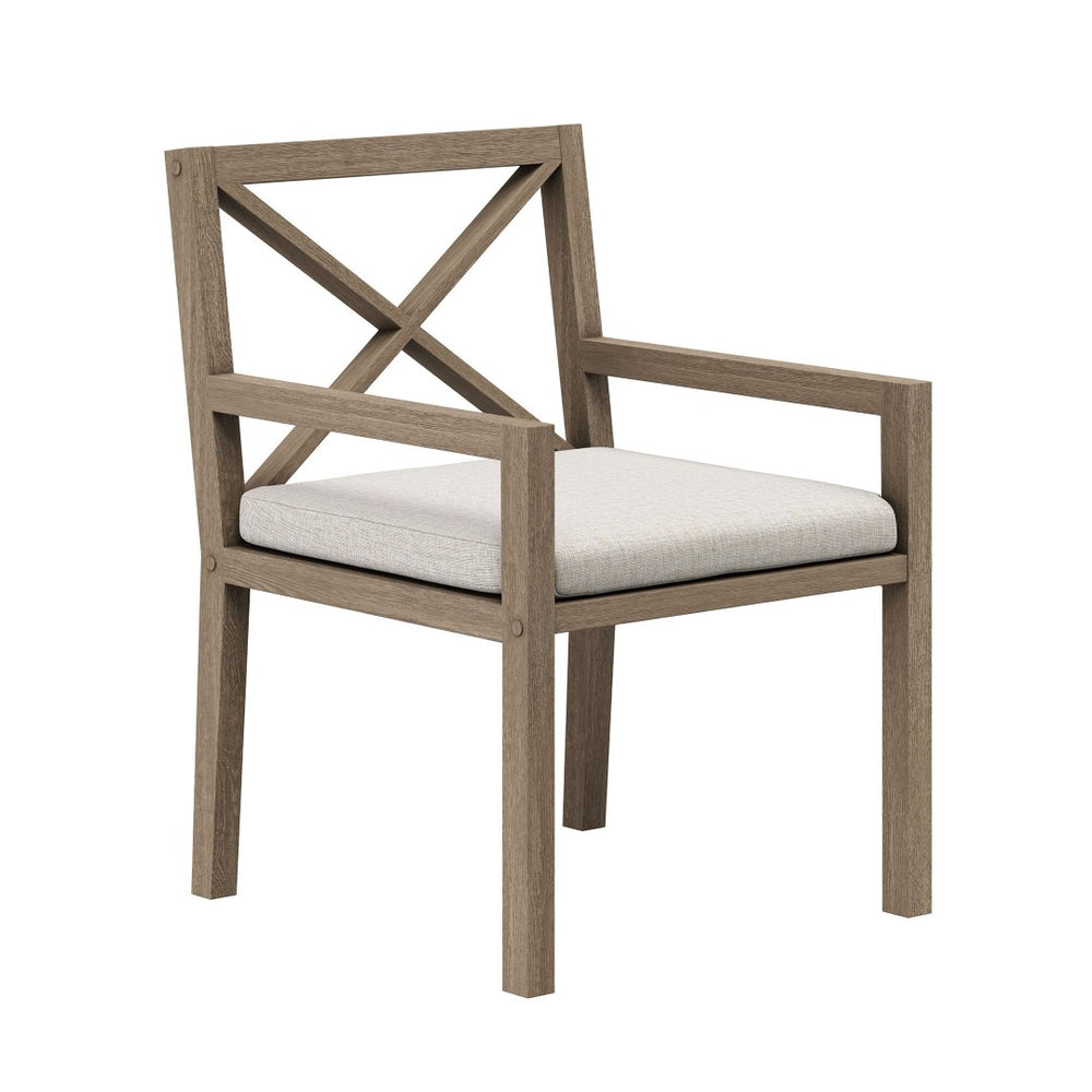 Modway Furniture Northlake Solid Teak Cross-back Outdoor Dining Armchair with All-weather Cushion Weathered Gray Pebble EEI-7253-WGR-PEB