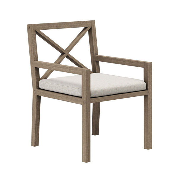 Modway Furniture Northlake Solid Teak Cross-back Outdoor Dining Armchair with All-weather Cushion Weathered Gray Pebble EEI-7253-WGR-PEB
