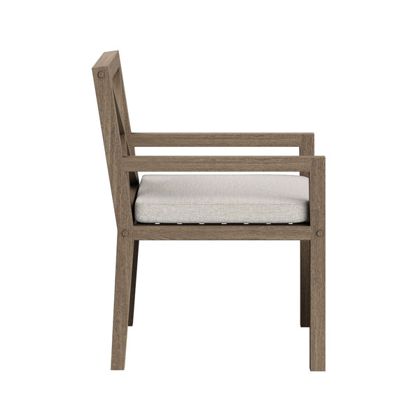 Modway Furniture Northlake Solid Teak Outdoor Dining Set Seats Six with Cross-back Armchairs Weathered Gray Pebble EEI-7445-WGR-PEB