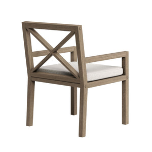 Modway Furniture Northlake Solid Teak Outdoor Dining Set Seats Six with Cross-back Armchairs Weathered Gray Pebble EEI-7445-WGR-PEB