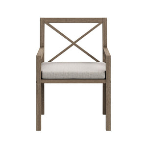 Modway Furniture Northlake Solid Teak Cross-back Outdoor Dining Armchair with All-weather Cushion Weathered Gray Pebble EEI-7253-WGR-PEB