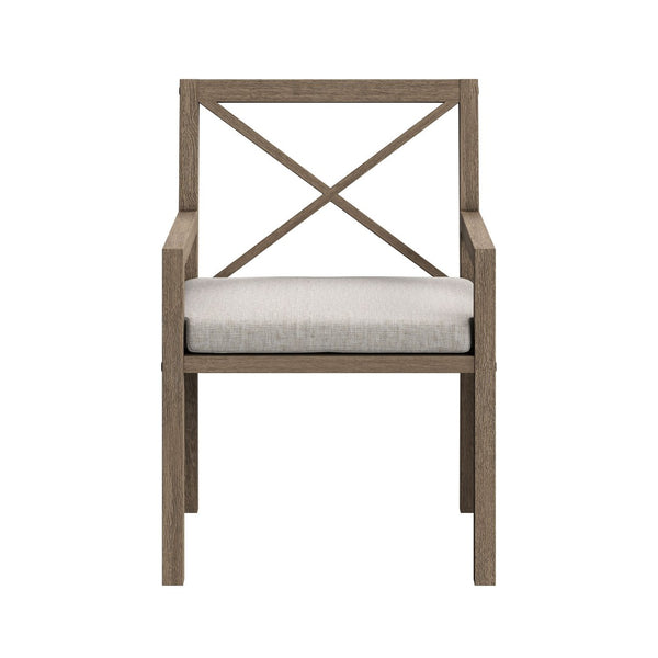 Modway Furniture Northlake Solid Teak Cross-back Outdoor Dining Armchair with All-weather Cushion Weathered Gray Pebble EEI-7253-WGR-PEB
