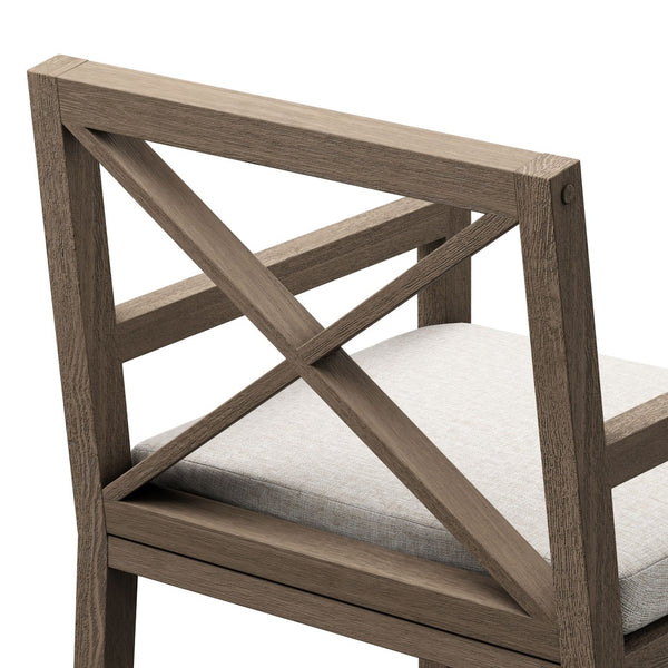 Modway Furniture Northlake Solid Teak Cross-back Outdoor Dining Armchair with All-weather Cushion Weathered Gray Pebble EEI-7253-WGR-PEB