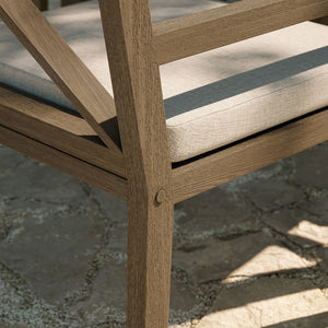 Modway Furniture Northlake Solid Teak Cross-back Outdoor Dining Armchair with All-weather Cushion Weathered Gray Pebble EEI-7253-WGR-PEB