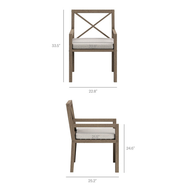Modway Furniture Northlake Solid Teak Cross-back Outdoor Dining Armchair with All-weather Cushion Weathered Gray Pebble EEI-7253-WGR-PEB