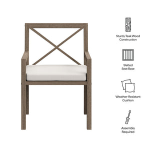 Modway Furniture Northlake Outdoor Teak Dining Armchair - Weather-Resistant Comfort for Patios, Decks & Gardens EEI-7253-WGR-WHI