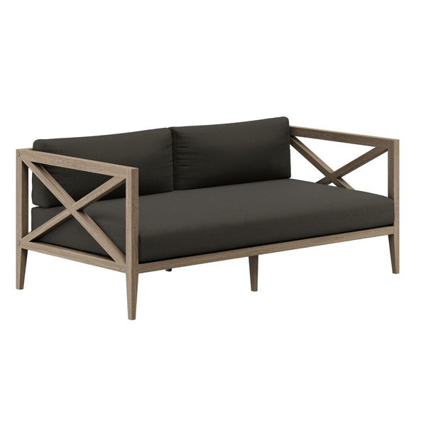 Modway Furniture Northlake Solid Teak Outdoor Patio Set with Cross-back Sofa Chairs Ottoman and Side Table Weathered Gray Flint EEI-7274-WGR-FLI