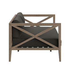 Modway Furniture Northlake Solid Teak Outdoor Patio Set with Cross-back Sofa Chairs Ottoman and Side Table Weathered Gray Flint EEI-7274-WGR-FLI