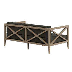 Modway Furniture Northlake Solid Teak Outdoor Loveseat with Cross-back Frame and Weather-resistant Cushions Weathered Gray Flint EEI-7254-WGR-FLI