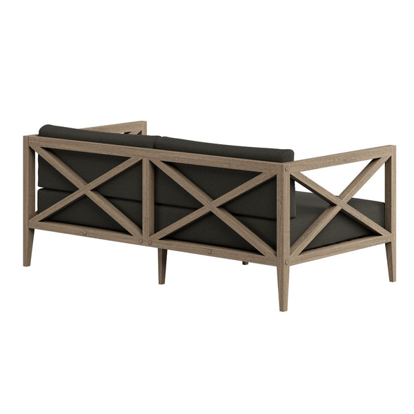 Modway Furniture Northlake Solid Teak Outdoor Loveseat with Cross-back Frame and Weather-resistant Cushions Weathered Gray Flint EEI-7254-WGR-FLI